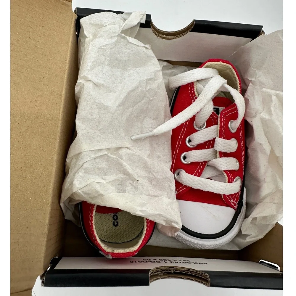 Converse Chuck Taylor All Star Ox Infant Red Canvas Low Sneakers 7J236 Size 2